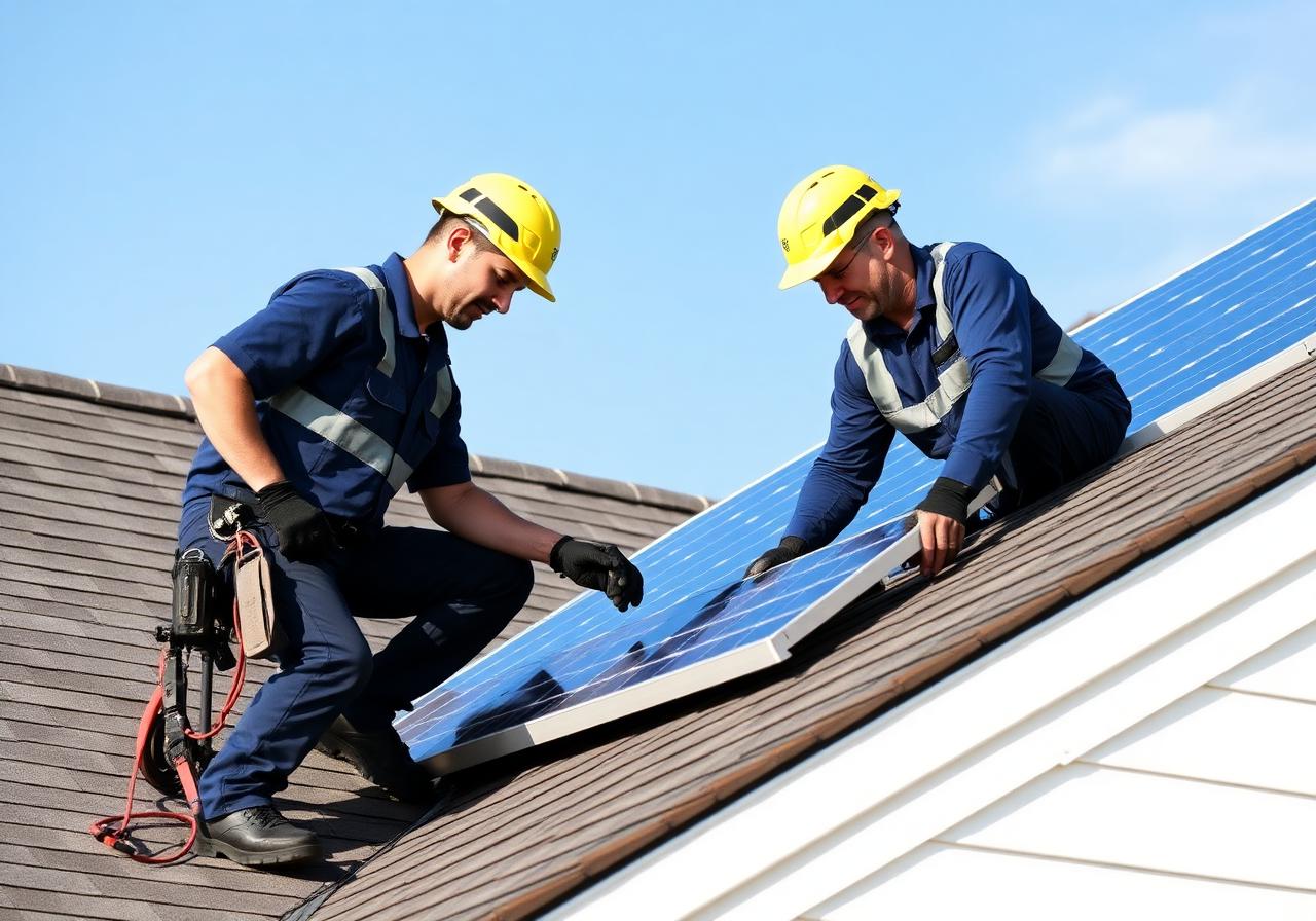 Illinois Home Restore technicians safely removing residential solar panels